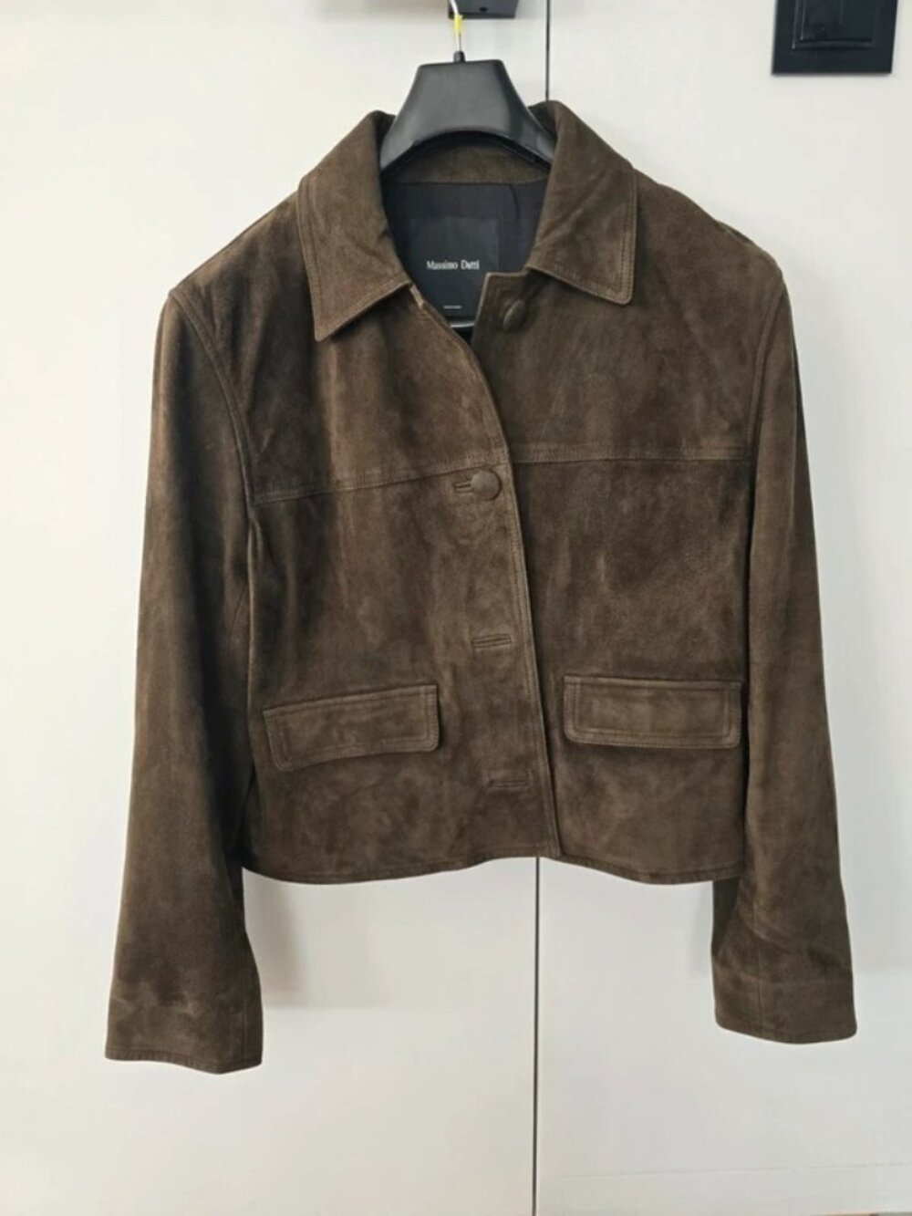 Massimo Dutti Suede Cropped Jacket, Dark Khaki Brown, Size M